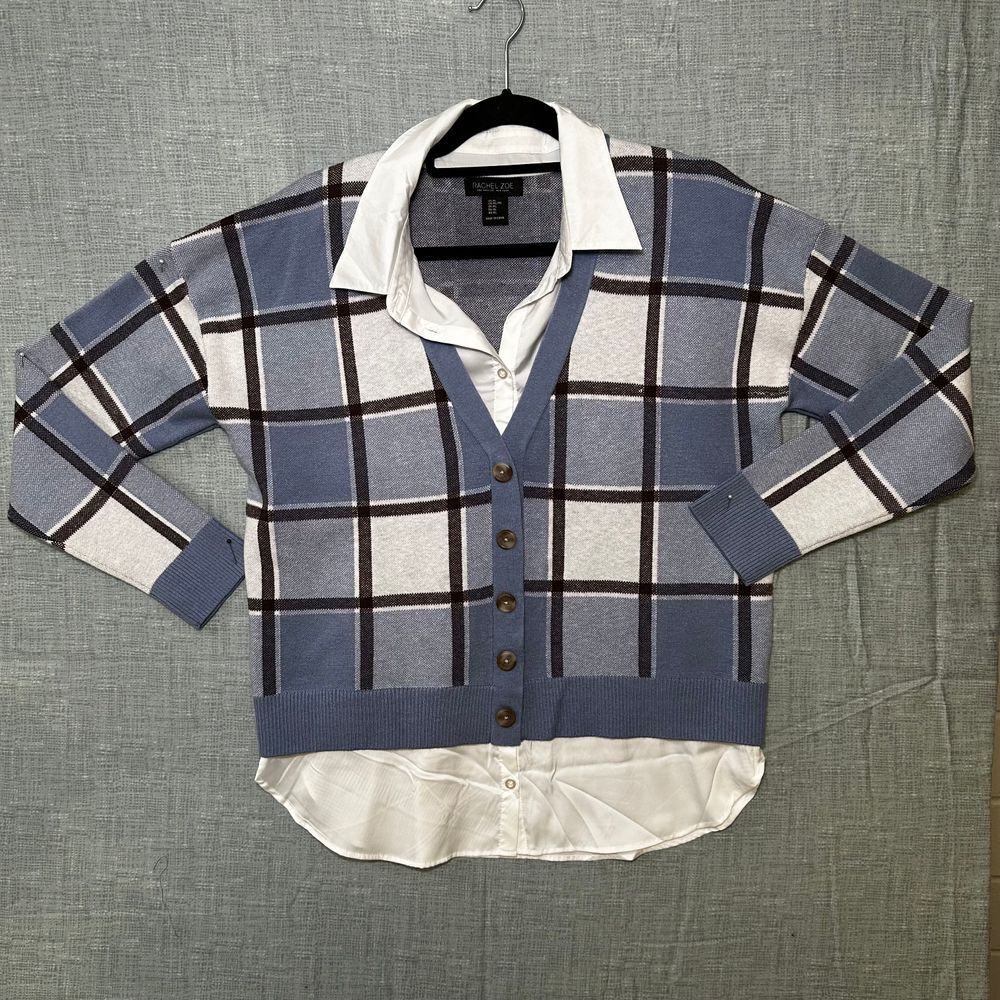 Rachel Zoe Blue and White Plaid Cardigan